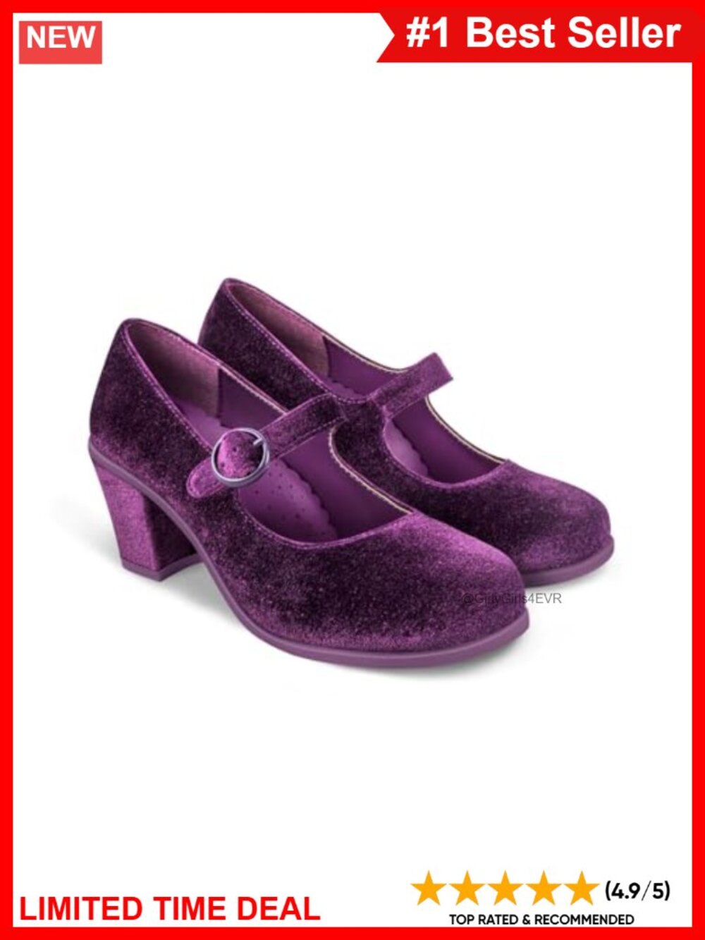 Mary Jane Pump Shoes Adjustable Buckle Strap Round Toe Mid Heel Party